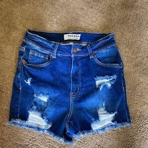 Wax Jean Juniors Distressed Blue Denim Shorts Sz Med